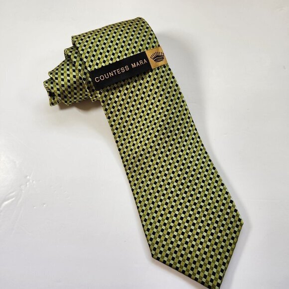 Countess Mara Men's Necktie New 100% Silk Green Black Handmade 57" x 3.5" - Picture 1 of 7